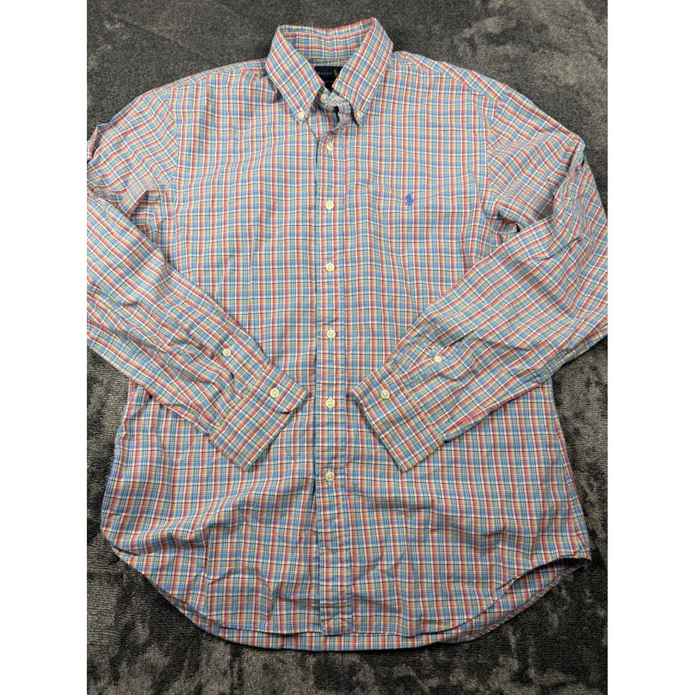 Ralph Lauren Slim Fit Plaid Button Down Shirt Mens Large Multi Color Pony Logo